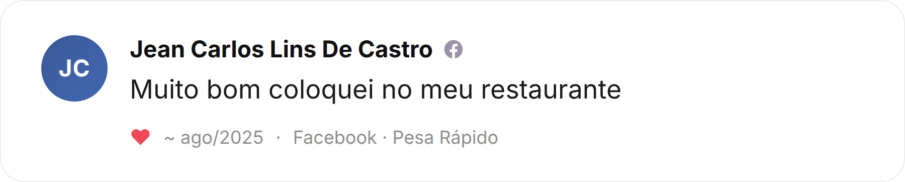 Comentário de Jean Carlos Lins de Castro publicado no Facebook sobre a Pesa Rápido