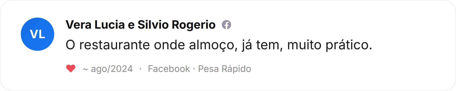 Comentário de Vera Lucia e Silvio Rogerio publicado no Facebook sobre a Pesa Rápido