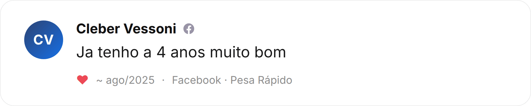 Comentário de Cleber Vessoni publicado no Facebook sobre a Pesa Rápido