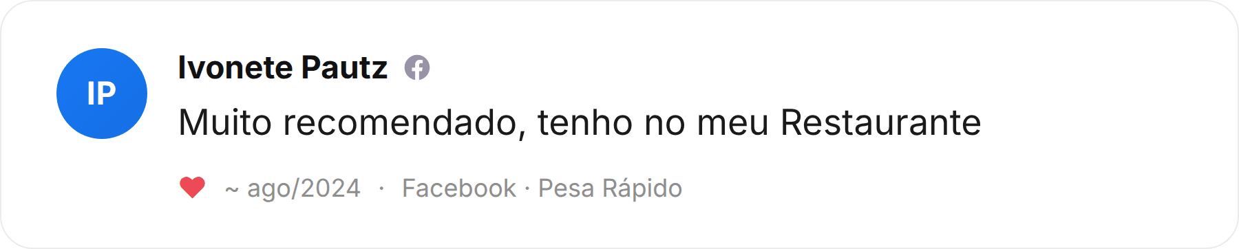 Comentário de Ivonete Pautz publicado no Facebook sobre a Pesa Rápido