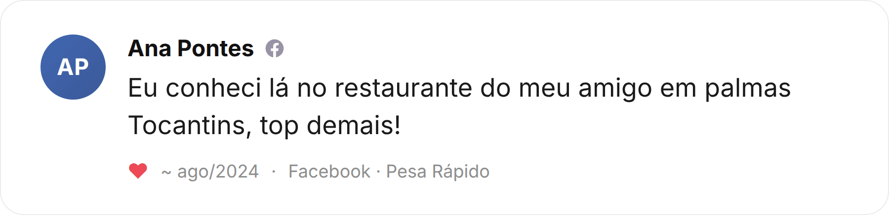 Comentário de Ana Pontes publicado no Facebook sobre a Pesa Rápido