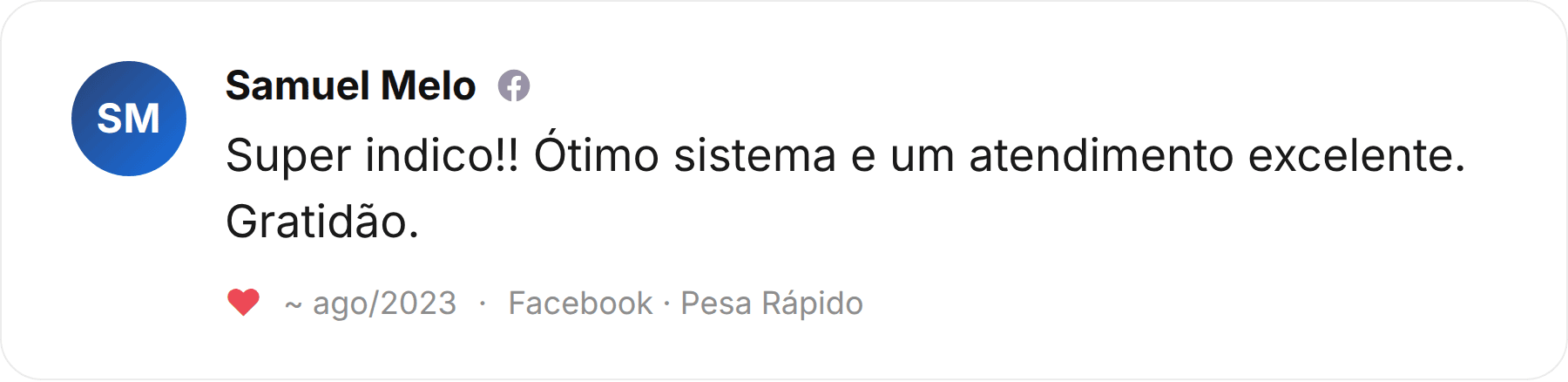 Comentário de Samuel Melo publicado no Facebook sobre a Pesa Rápido