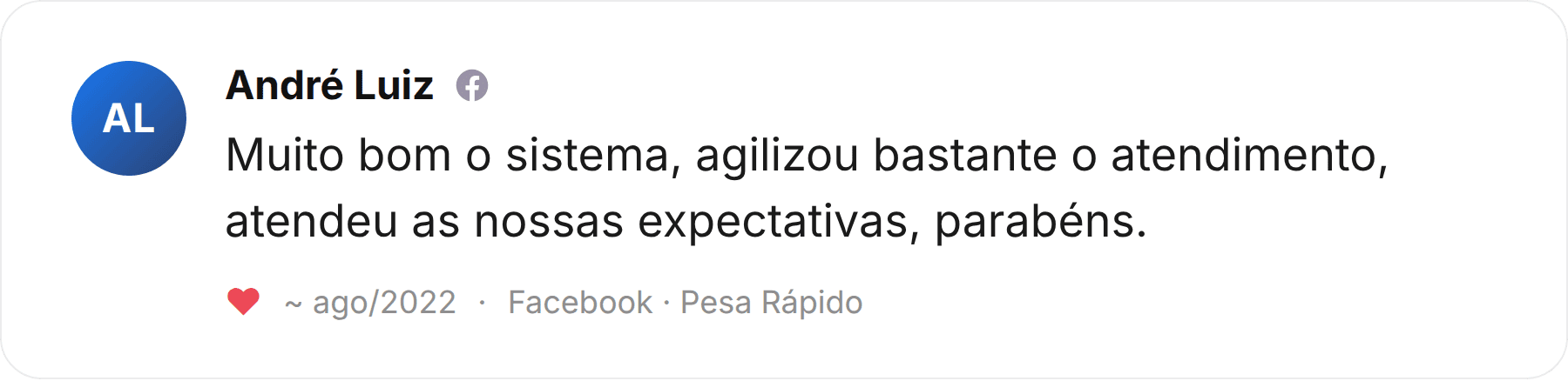 Comentário de André Luiz publicado no Facebook sobre a Pesa Rápido